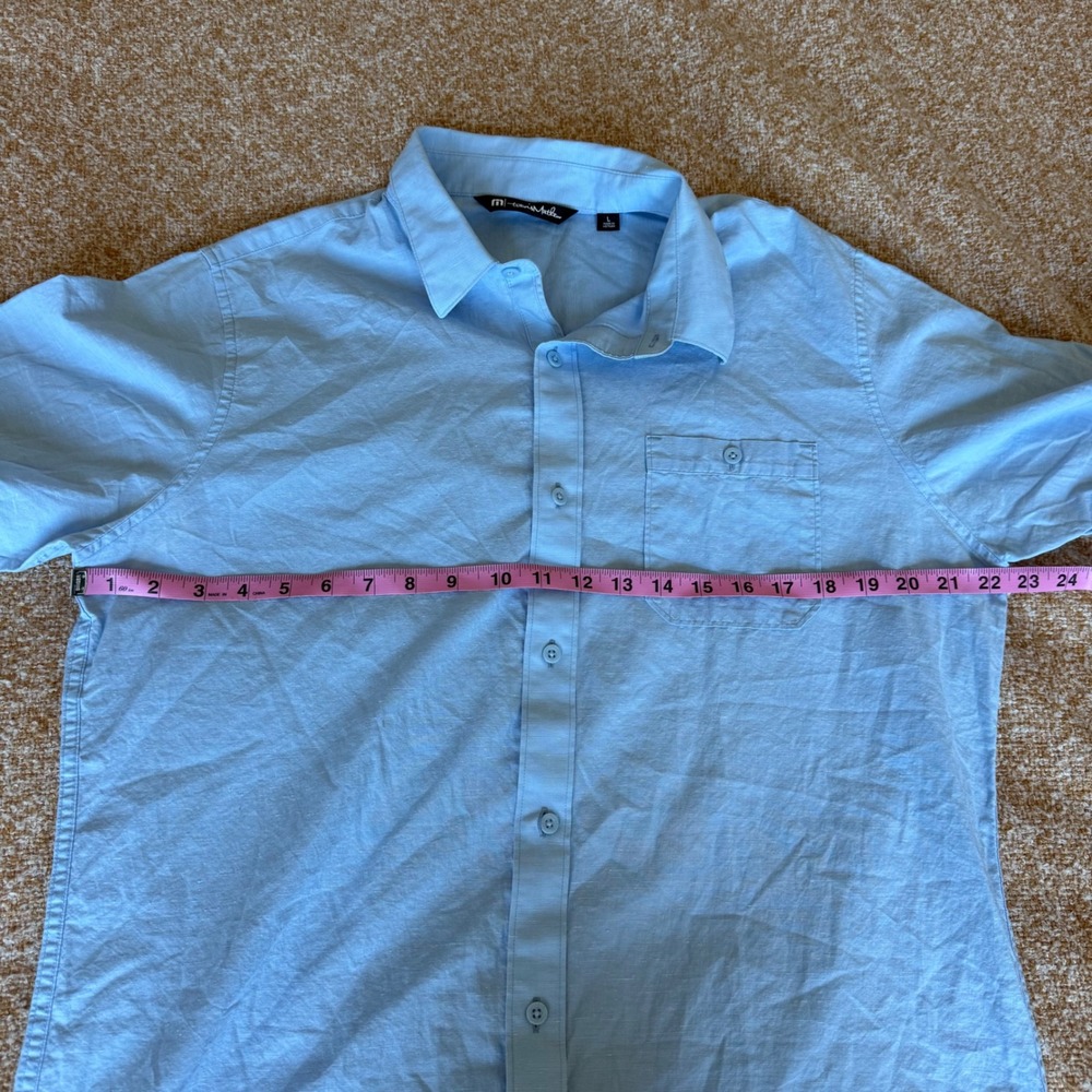 Travis Mathew Mens Light Blue Short Sleeve Button Down Cotton Blend Shirt Large - Picture 5 of 6